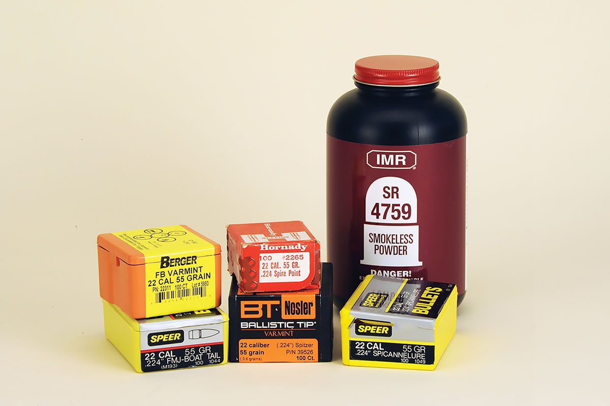 Bullets used for testing came from Berger, Hornady, Nosler and Speer. SR-4759 powder (discontinued) is used for reduced loads, but may be hard to get today, but there are substitute powders that can be used.